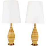 Pair of Striped Salt Glazed Pottery Table Lamps
