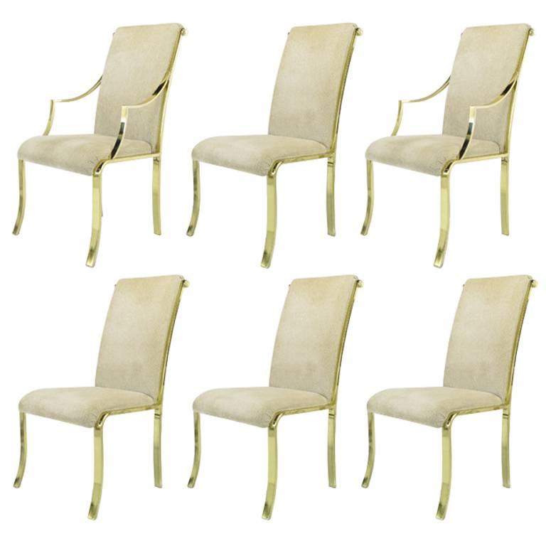 Set of Six Art Deco Revival Brass Dining Chairs by Design Institute of America For Sale