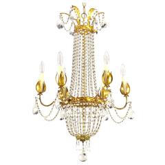 Italian Gilt, Tole and Crystal Six-Arm Basket Chandelier