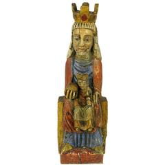 19th Century Polychrome Carved Wood Santos of Madonna and Child