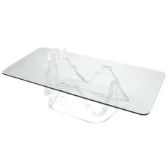 Lucite and Glass Iceberg Coffee Table Lion in Frost Attributed
