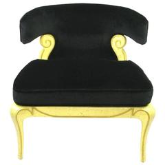 Vintage Grosfeld House Sculptural Black Velvet Slipper Chair