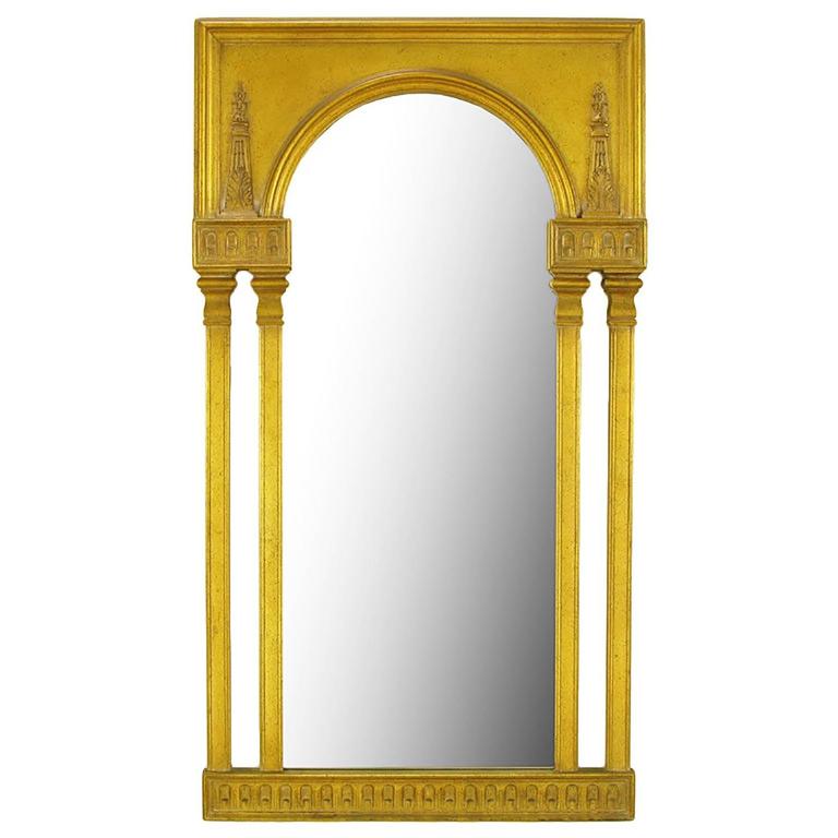 Tall Open Double Column Gilt Neoclassical Style Mirror For Sale at 1stdibs