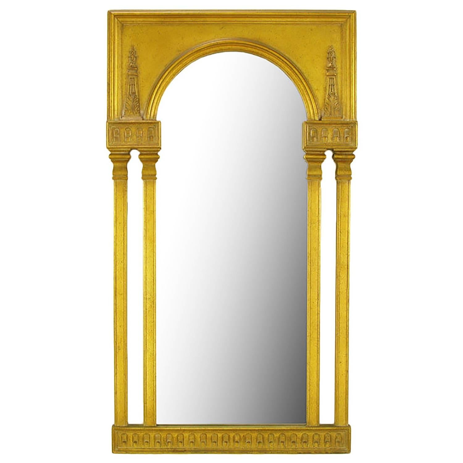Tall Open Double Column Gilt Neoclassical Style Mirror