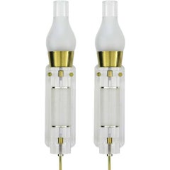 Extraordinary Pair of Lucite, Brass and Glass Wall Sconces