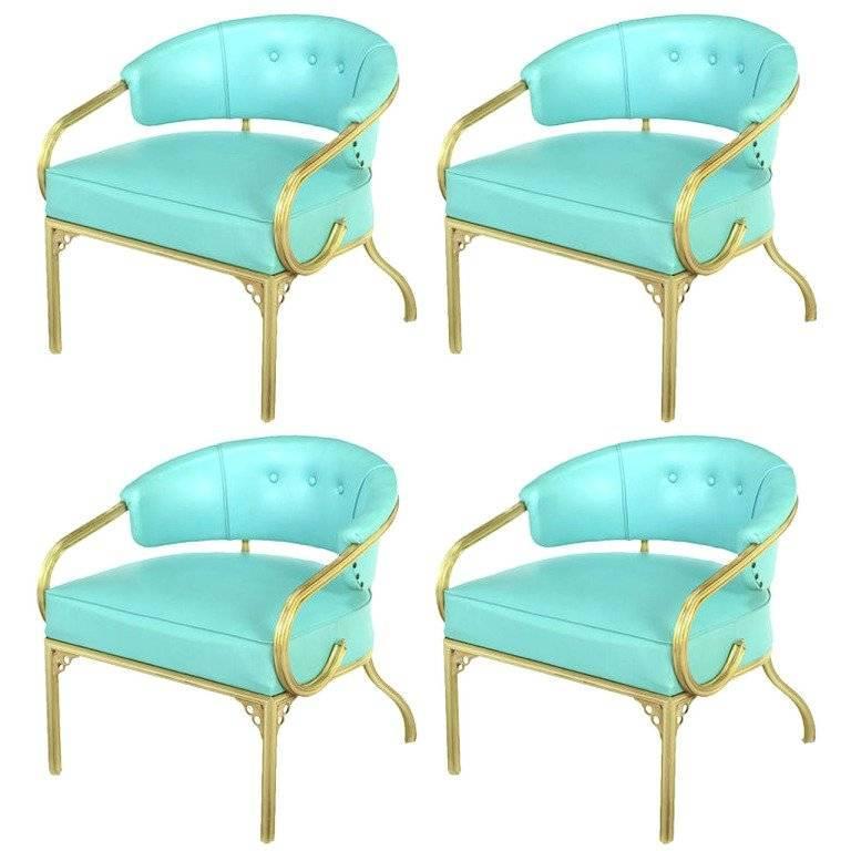 Four John Van Koert Cymbal Collection Gold And Tiffany Blue Lounge Four John Van Koert Cymbal Collection Gold And Tiffany Blue Lounge Chairs For