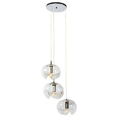 Koch & Lowy Chrome and Blown Glass Triple Pendant Fixture 7