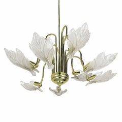 Nine-Arm Murano Glass Leaf Chandelier in the Style of Barovier & Toso