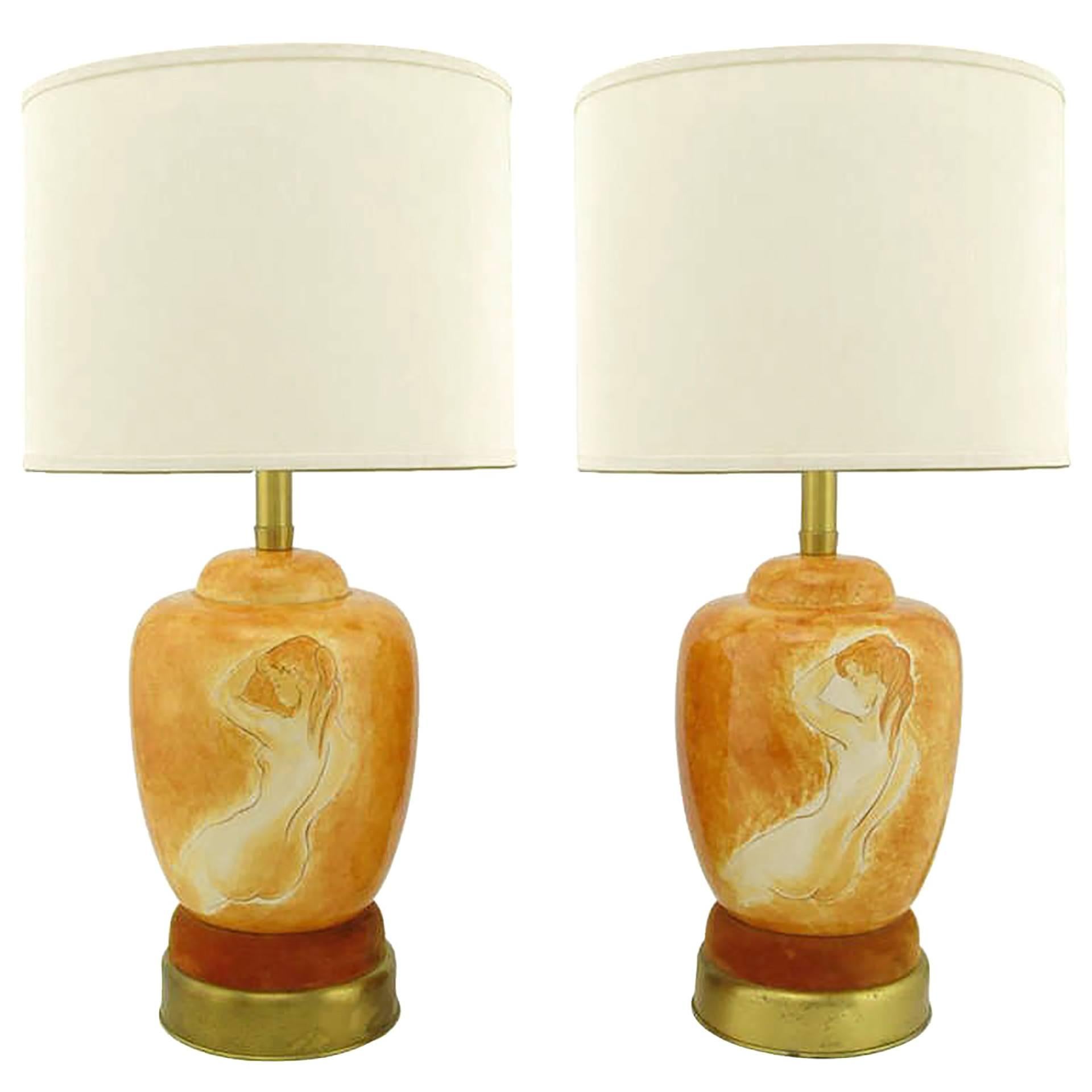 Pair of Sèvres Porcelain Hand-Painted Female Nude Table Lamps