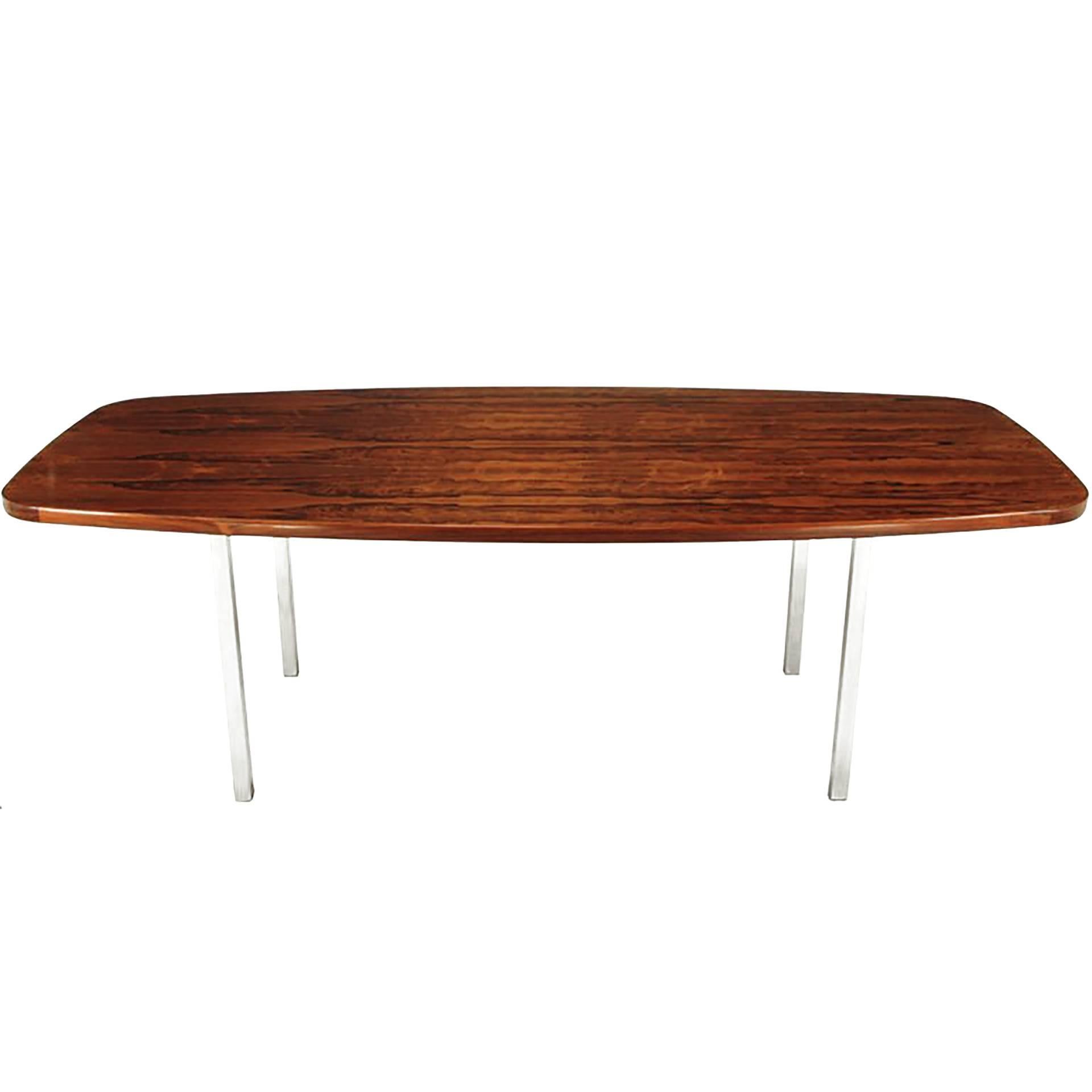 Dunbar Rosewood Dining Table with Polished Stainless Steel Base For Sale