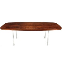 Retro Dunbar Rosewood Dining Table with Polished Stainless Steel Base