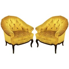 Elegant Pair of Interior Crafts Button-Tufted Barrel-Back Lounge Chairs