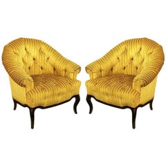 Elegant Pair of Interior Crafts Button-Tufted Barrel-Back Lounge Chairs