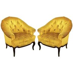 Elegant Pair of Interior Crafts Button-Tufted Barrel-Back Lounge Chairs 10