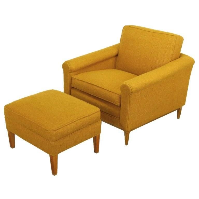 Rolled Arm Lounge Chair & Ottoman in Amber Wool
