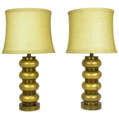 Pair of Paul Hanson Reverse Gilt Crackle Glass and Brass Table Lamps 12