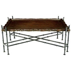 Chinese Chippendale Coffee Table with Stylized Bamboo Iron Base