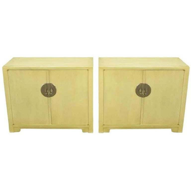 Pair of Baker Far East Collection Ivory Glazed Mahogany Cabinets