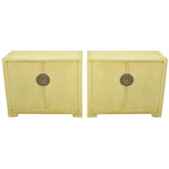 Pair of Baker Far East Collection Ivory Glazed Mahogany Cabinets