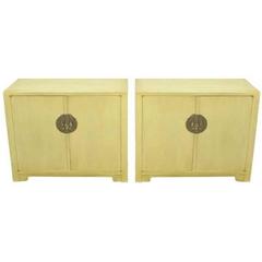 Pair of Baker Far East Collection Ivory Glazed Mahogany Cabinets 5