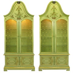 Pair of John Widdicomb Green Regency Style Display Cabinets