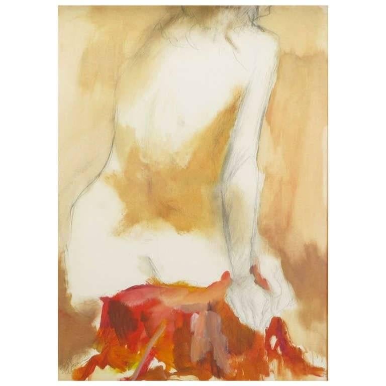 Ed Rosen Abstract Nude Oil and Pencil on Paper For Sale
