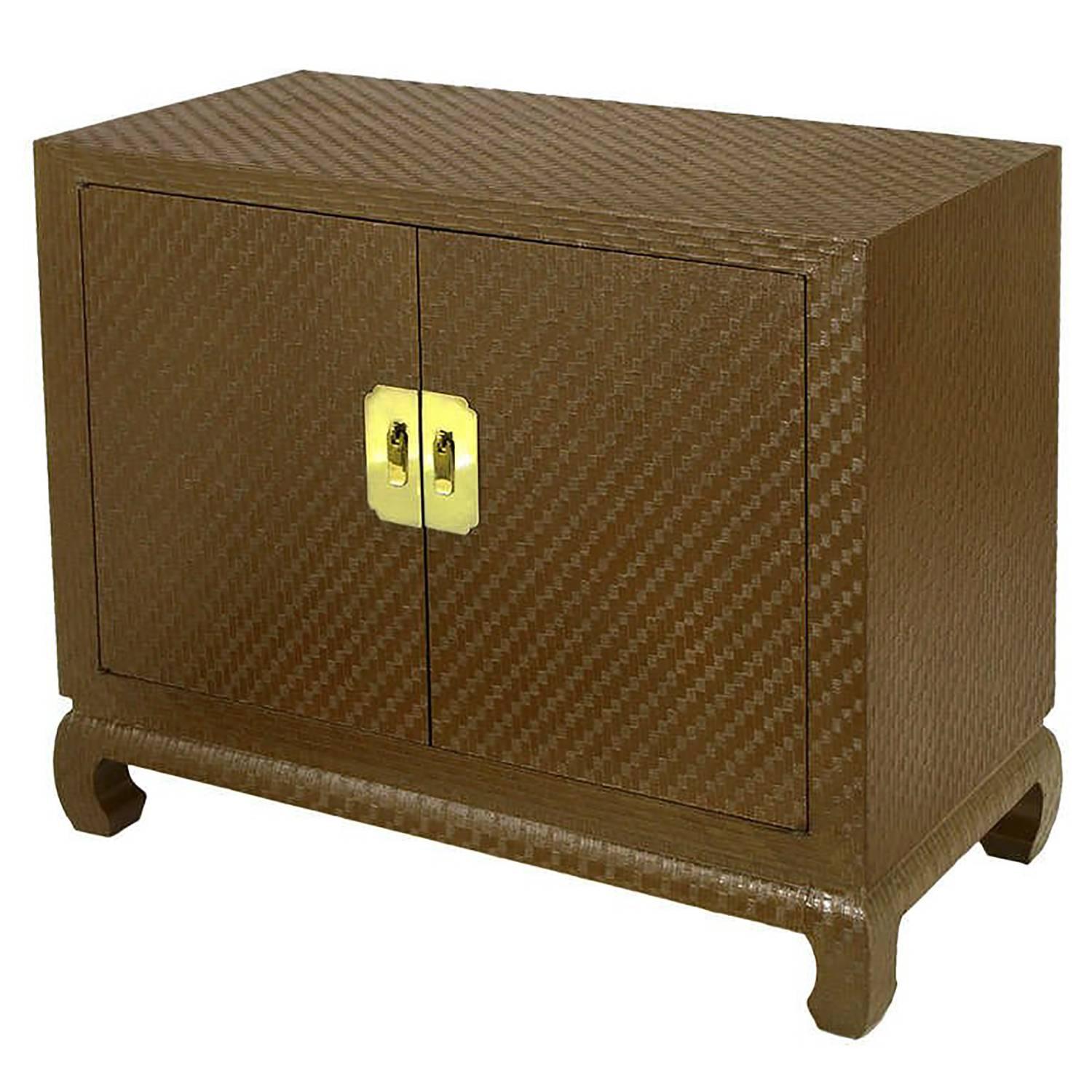 Baker Asian Modern Cabinet in Chocolate Lacquered Grasscloth