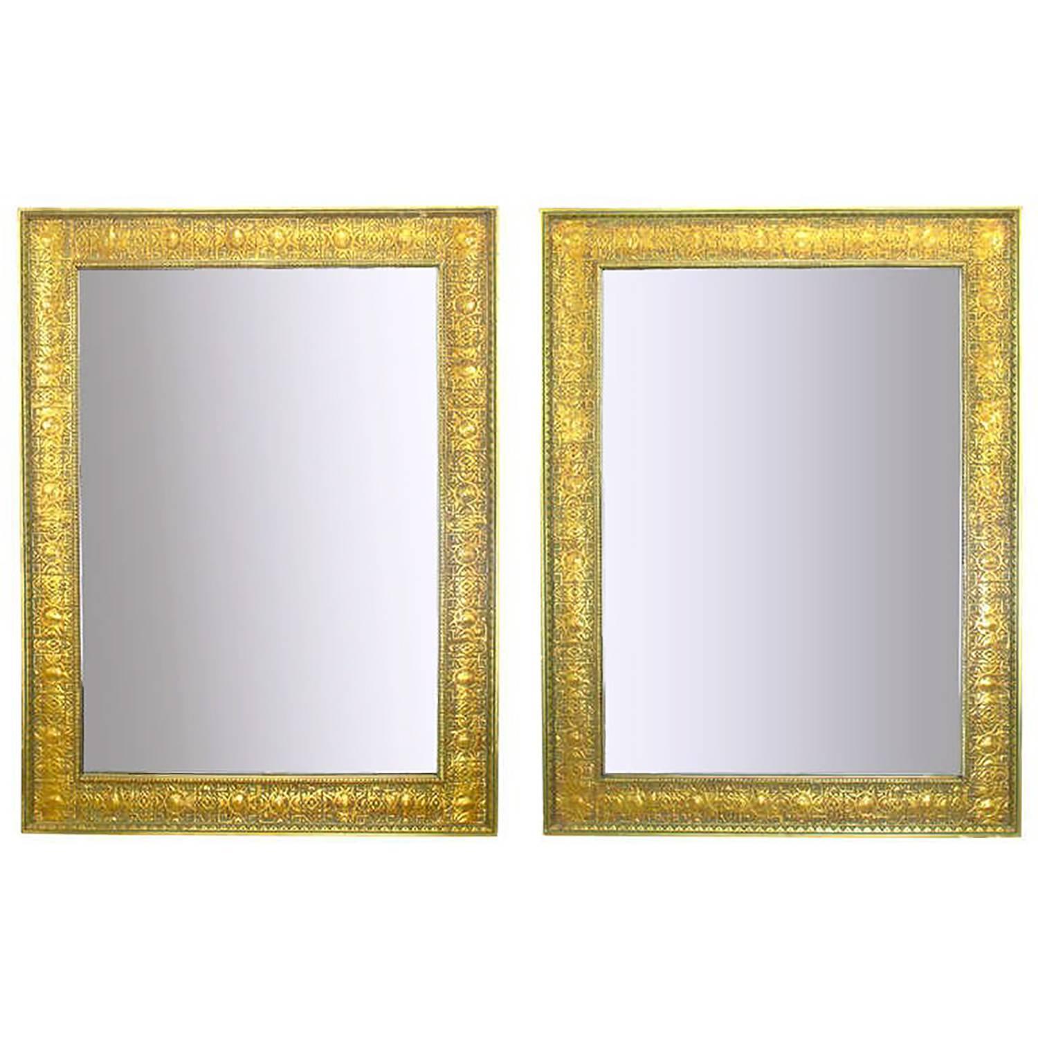 Pair of Large 1920s Egyptian Influenced Gilt Frame Mirrors