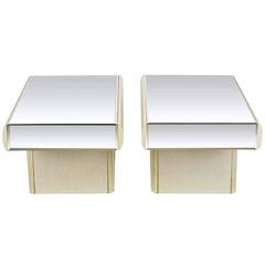 Pair of Italian White Glazed Oak and Mirror Cantilever End Tables