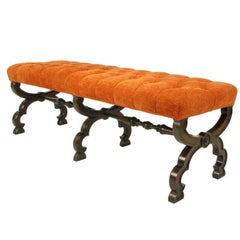 Retro John Widdicomb Spanish Revival Button Tufted Bench