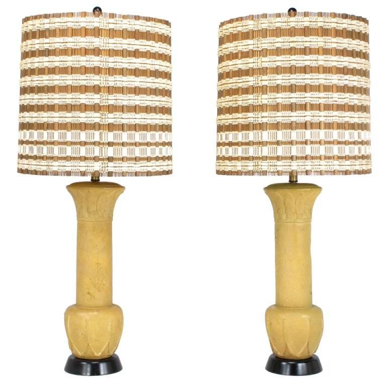 Pair of Palatial Terra Cotta Table Lamps with Acanthus Leaf Detail