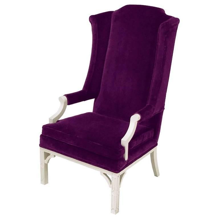 Erwin-Lambeth Plum Velvet Neo-Chippendale Wing Chair