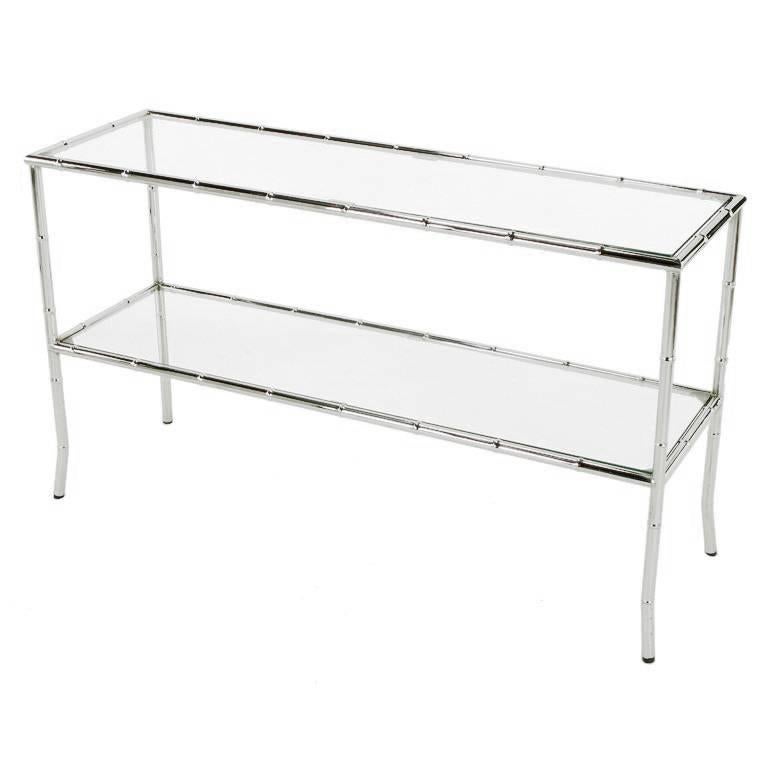 Bamboo Form Two-Tiered Chromed Steel Console Table For Sale