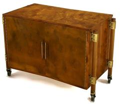 Harold Schwartz Burled Walnut Farfalla-Form Rolling Bar Cart