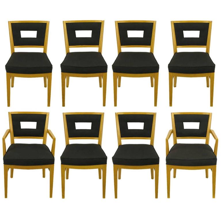 Set Of Eight White Oak And Black Flannel Keyhole Back Dining Chairs Set Of Eight White Oak And Black Flannel Keyhole Back Dining Chairs For