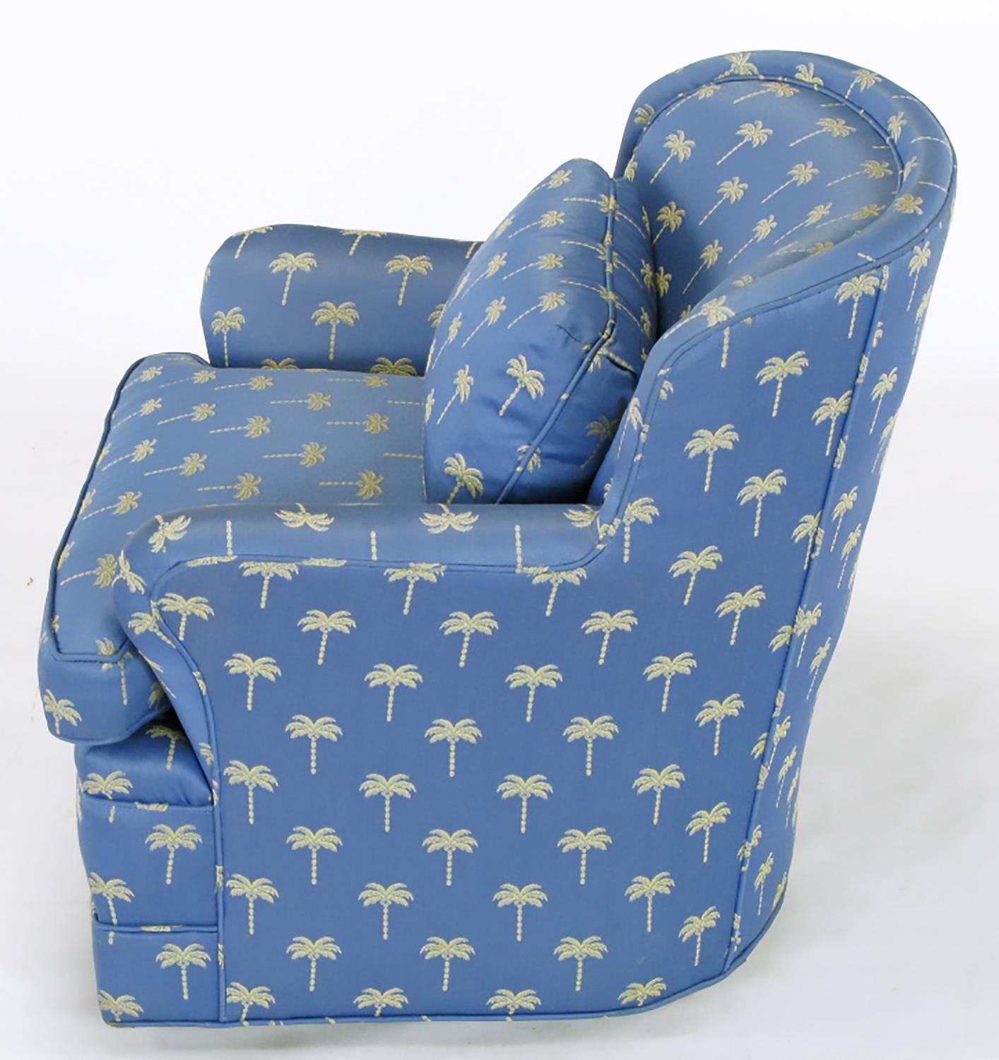Pair of 1940s Cerulean Blue Swivel Lounge Chairs In Excellent Condition In Chicago, IL