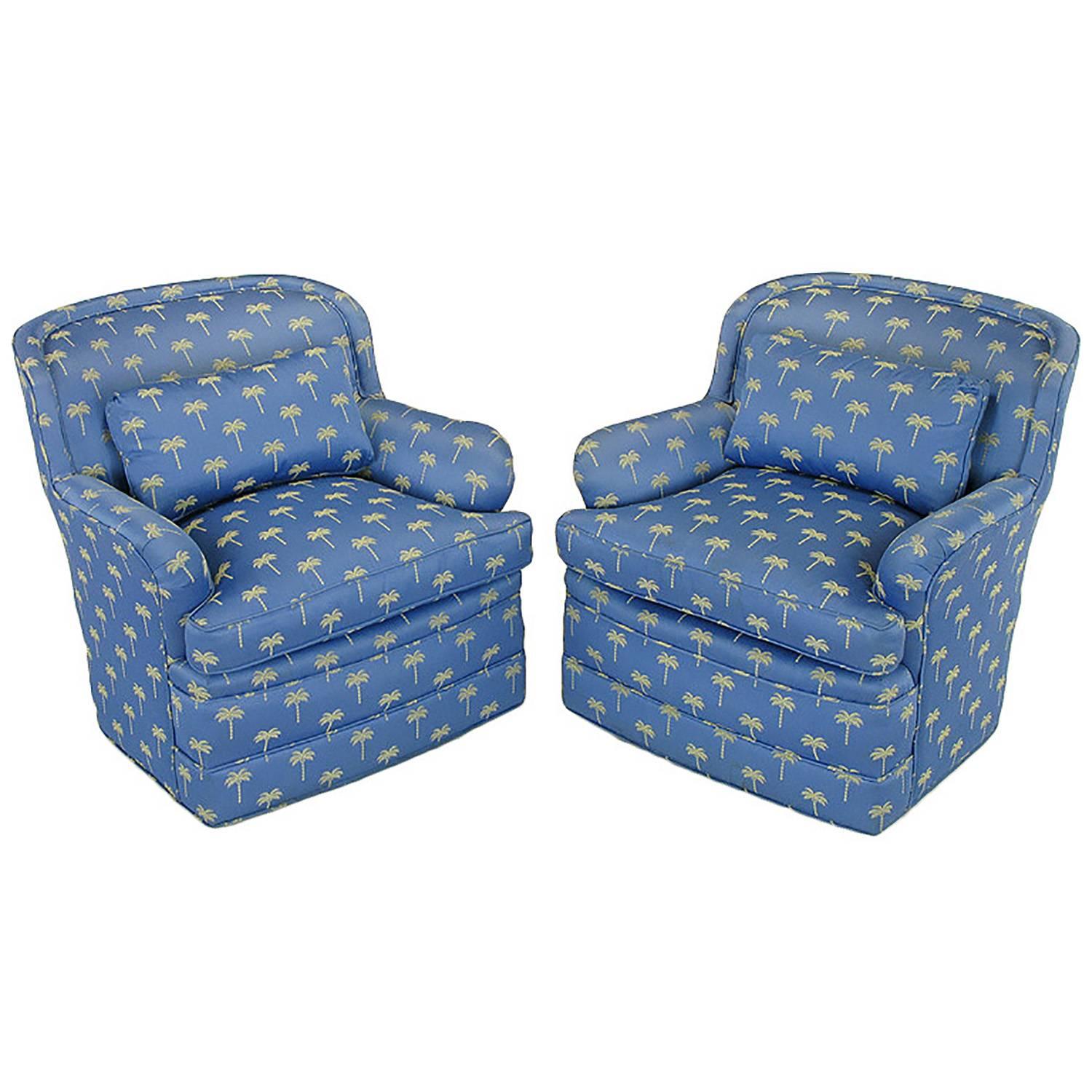 Pair of 1940s Cerulean Blue Swivel Lounge Chairs 2