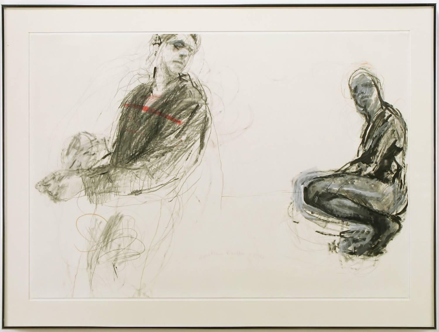 Jonathan Franklin drawing of two figures in graphite and acrylic on paper titled 