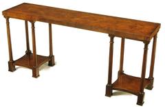 Neoclassical Burled Walnut Console Table