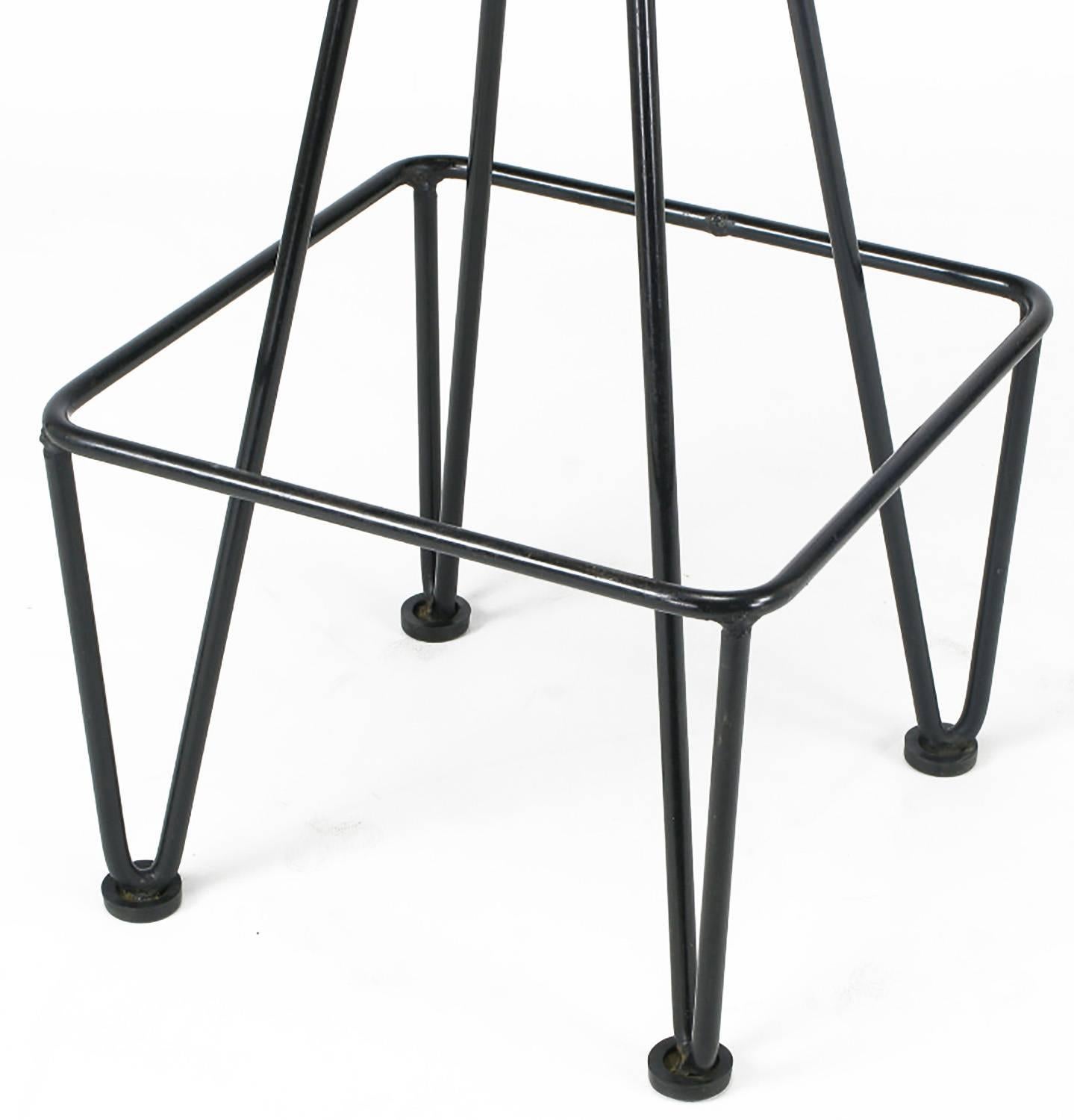 Lacquer Set of Three Wrought Iron Bar Stools After Frederick Weinberg For Sale