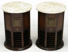 Pair of 1960s Walnut and Marble Columnar End Table Speakers