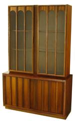 Keller Colonnade-Top Walnut and Glass Tall Cabinet
