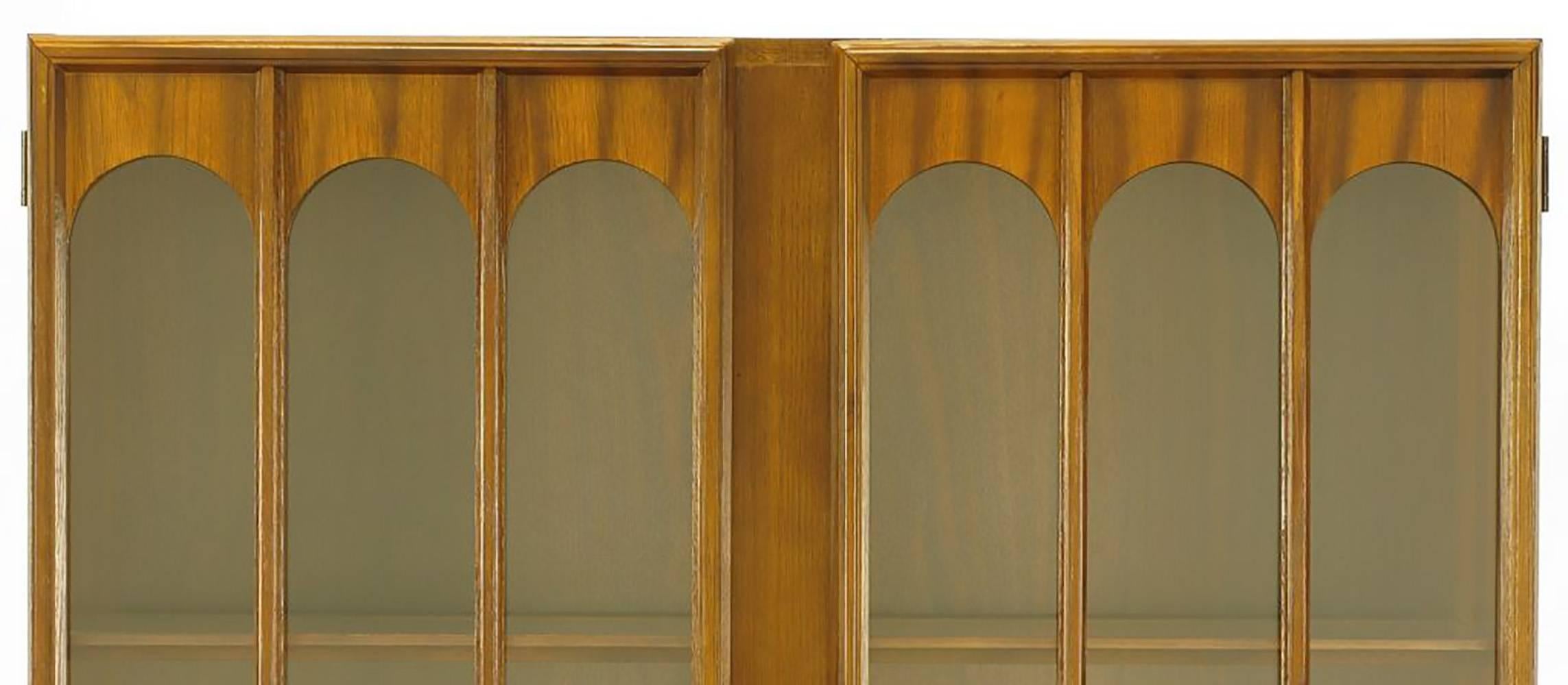 Keller Colonnade-Top Walnut and Glass Tall Cabinet In Excellent Condition For Sale In Chicago, IL