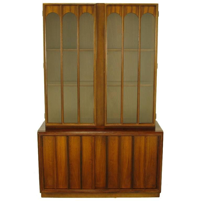 Keller Colonnade-Top Walnut and Glass Tall Cabinet For Sale