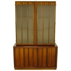 Used Keller Colonnade-Top Walnut and Glass Tall Cabinet