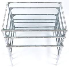 Set of Three Chrome Bamboo and Glass Nesting Tables