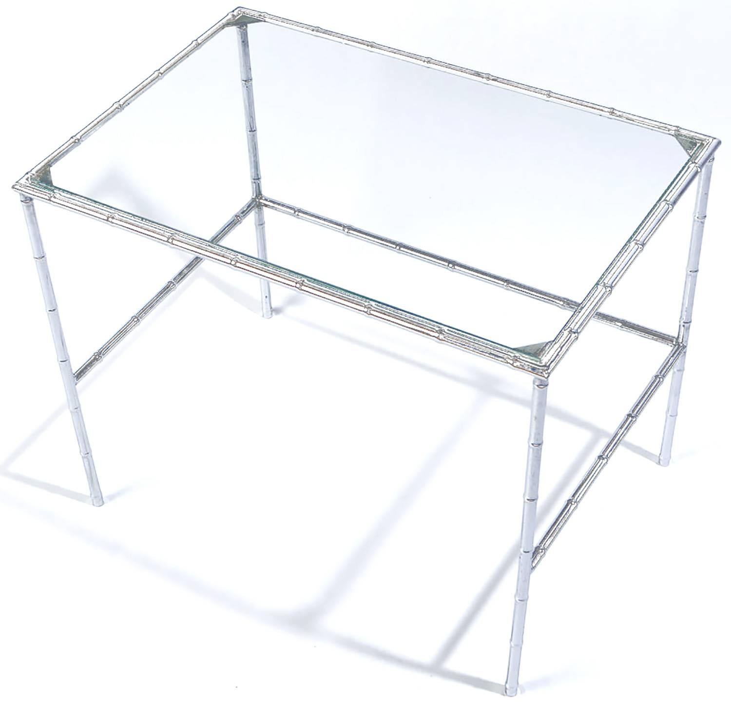 American Set of Three Chrome Bamboo and Glass Nesting Tables For Sale