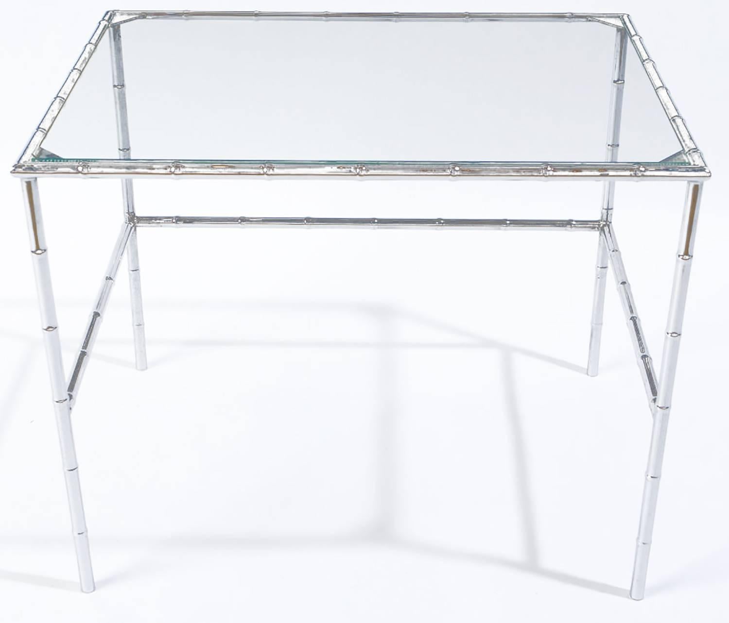 Set of Three Chrome Bamboo and Glass Nesting Tables In Good Condition For Sale In Chicago, IL