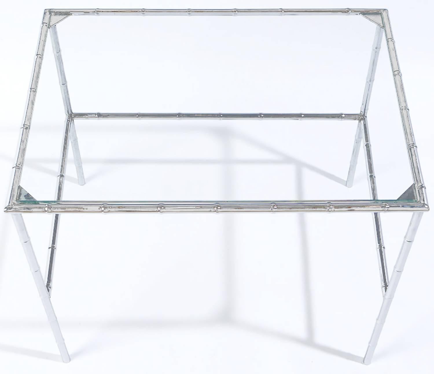 Late 20th Century Set of Three Chrome Bamboo and Glass Nesting Tables For Sale