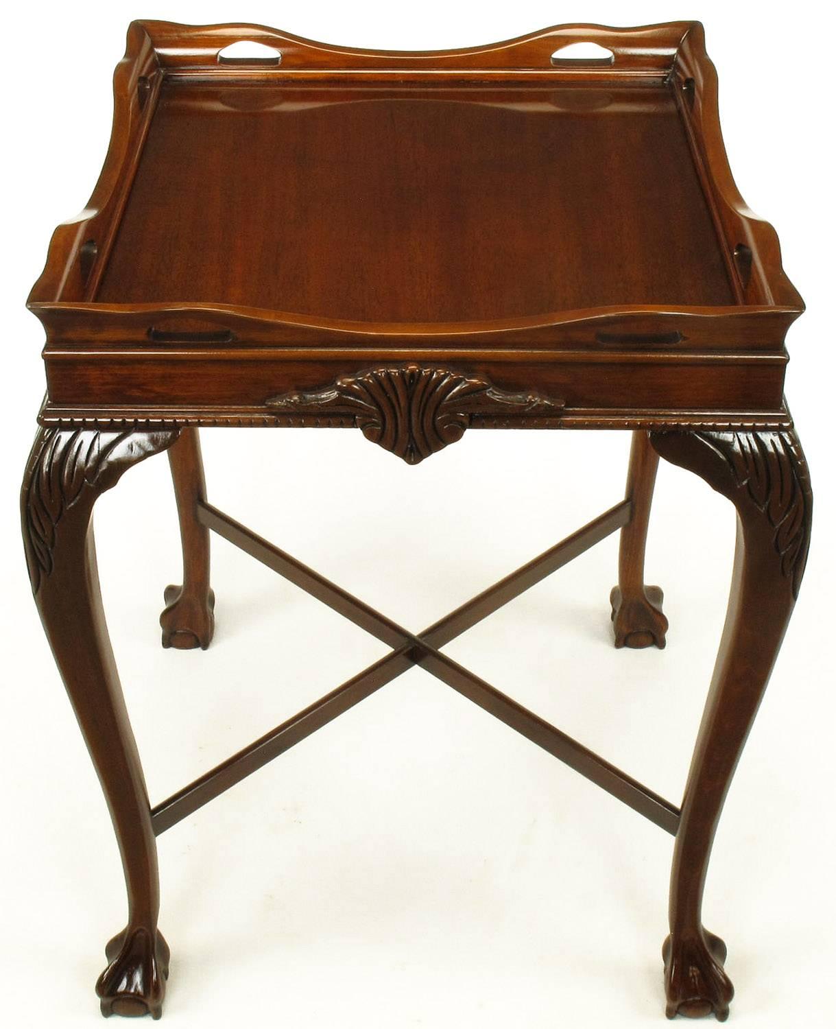 Mid-20th Century Pair of Mahogany Ball and Claw Footed George II Style End Tables For Sale